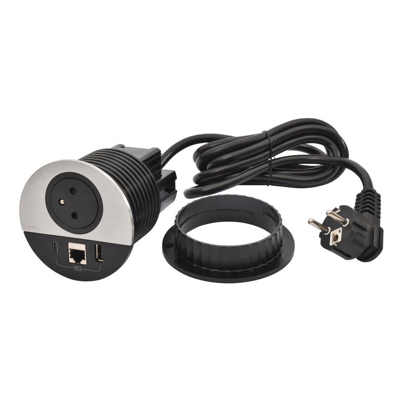 Legrand Incara Metal √ò80mm Surface Socket with USB Type-A+C Charger - 2m