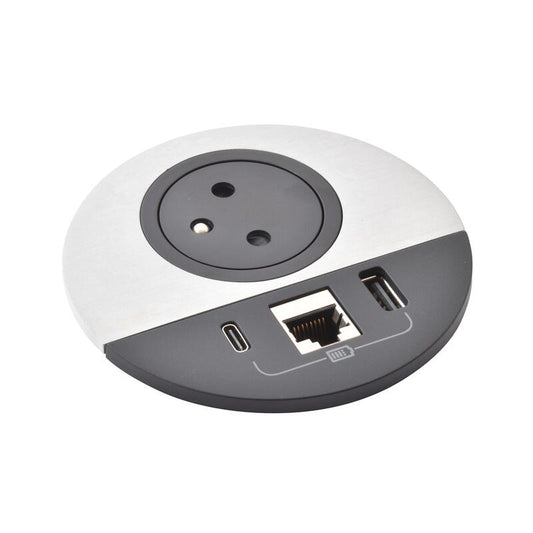 Legrand Incara Metal √ò80mm Surface Socket with USB Type-A+C Charger - 2m