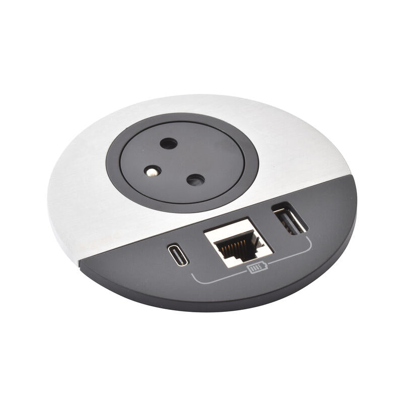 Legrand Incara Metal Ø80mm Surface Socket with USB Type-A+C Charger - 2m