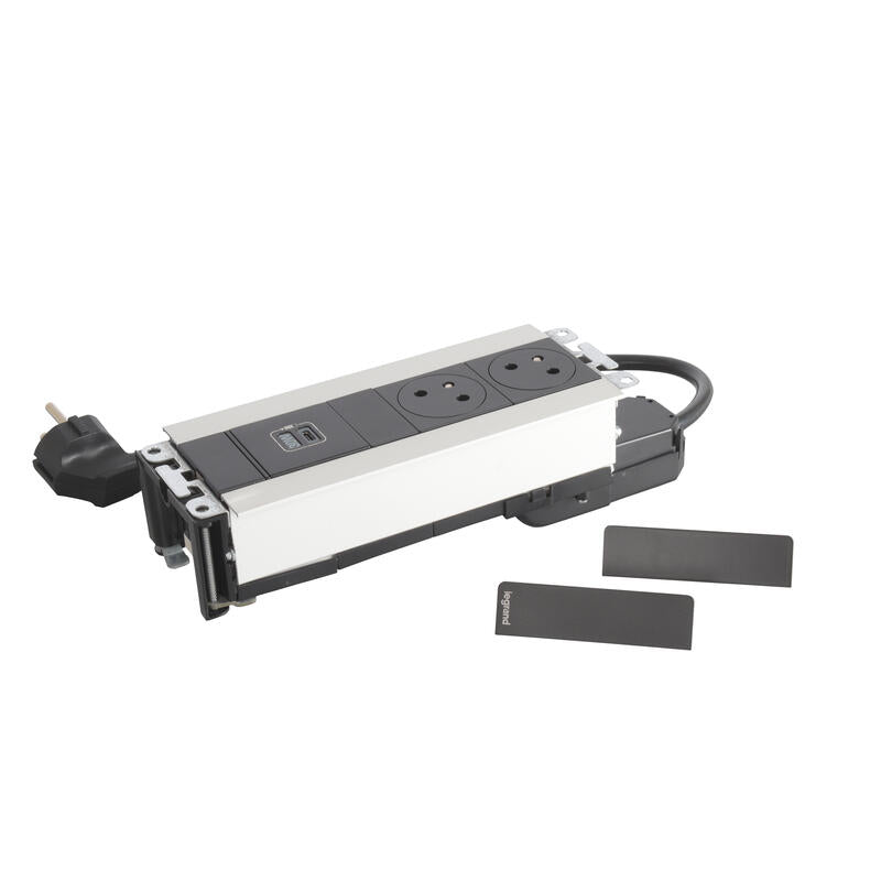 Legrand Metal Incara Multilink Horizontal Furniture Unit with 1 2P+E Socket and 1 USB Type-C Power Delivery Charge