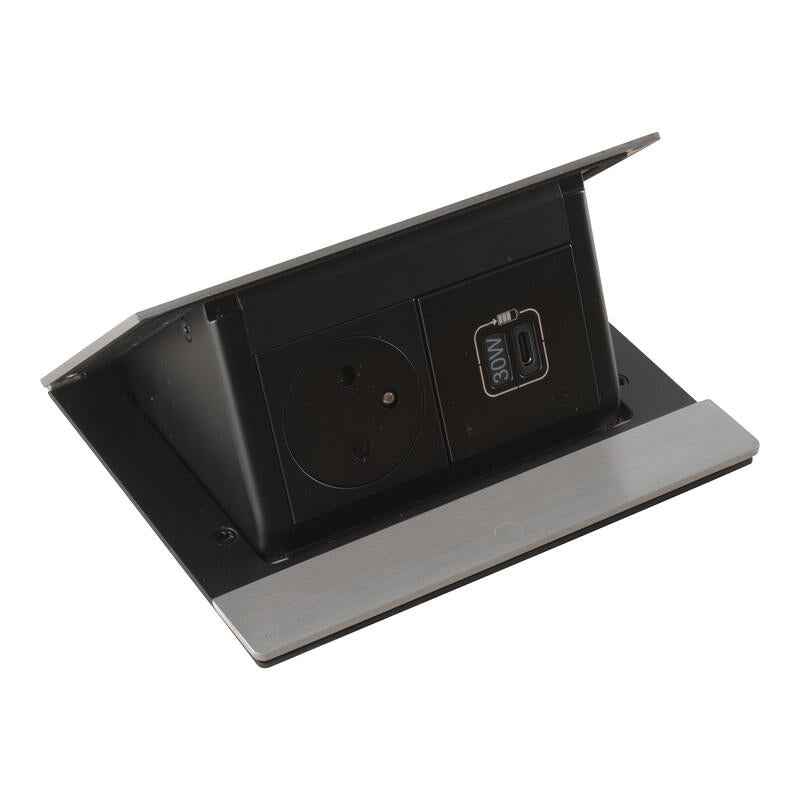 Legrand Incara Pop-up 2P+E Surface Socket, 30W USB Type-C Power Delivery Charger, Cord, and 4 Stainless Steel Modules