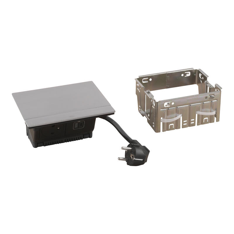 Legrand Incara Pop-up 2P+E Surface Socket, 30W USB Type-C Power Delivery Charger, Cord, and 4 Stainless Steel Modules