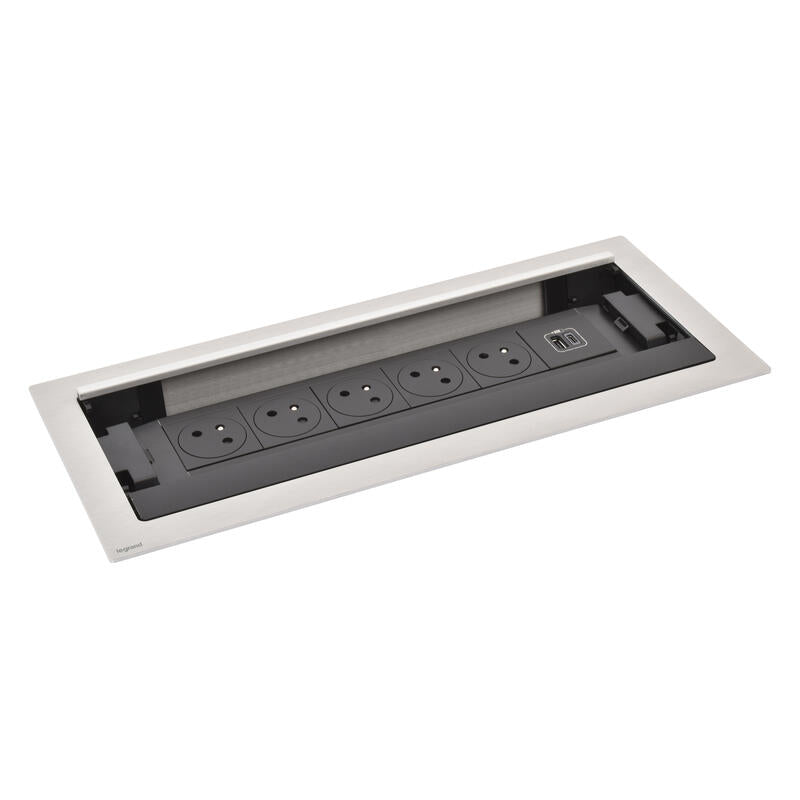 Legrand Incara Flip-Up 5x2P+E Surface Sockets, 15W USB Type-A+Type-C Charger, Cord, 12 Metal Modules