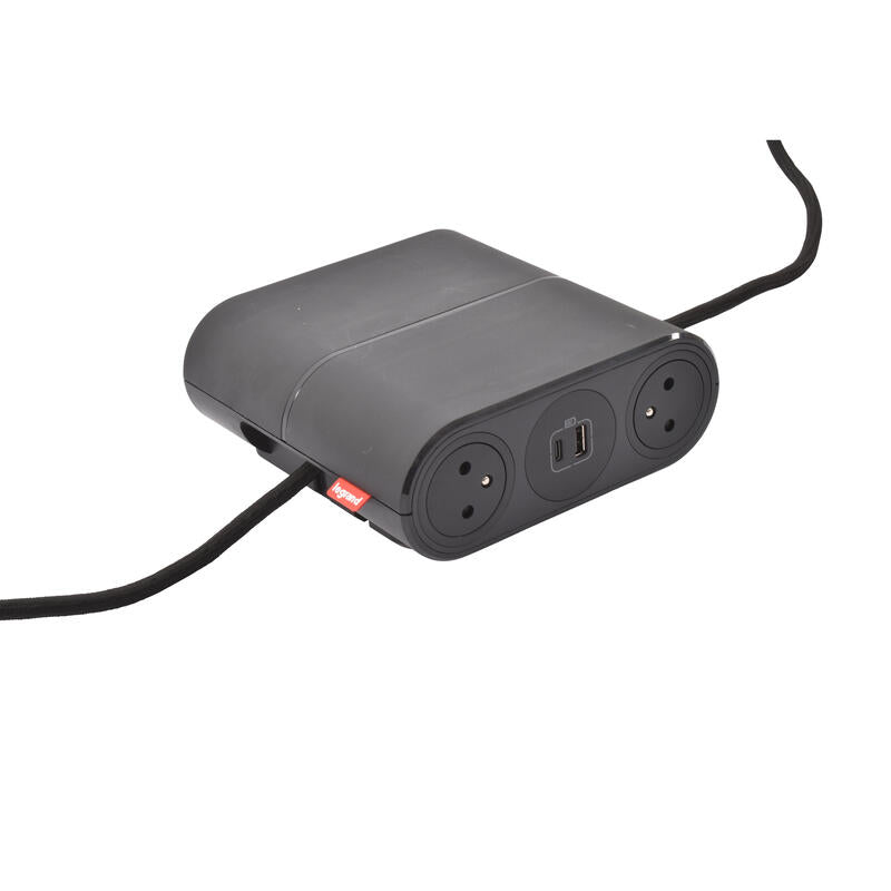 Legrand Incara Link'On Mobile Multi-Socket Extension 4x 2P+E Sockets, 2 USB Type-A+C Chargers, Black Finish with Cord