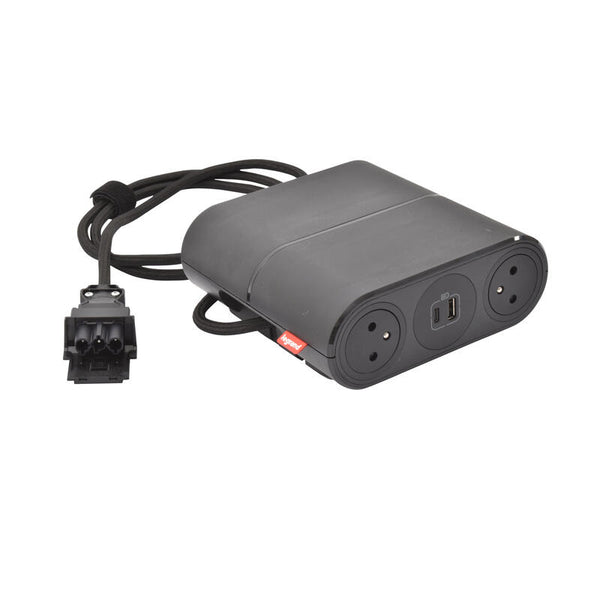 Legrand Incara Link'On Extension Cord Extension 4x 2P+E Sockets, 2 USB Type-A + Type-C Chargers, Black Finish