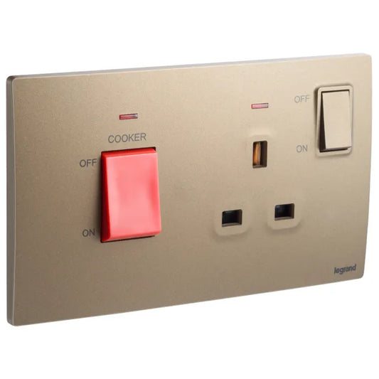 Legrand Mallia Senses Cooker Unit - 45A DP Switch + 13A Socket