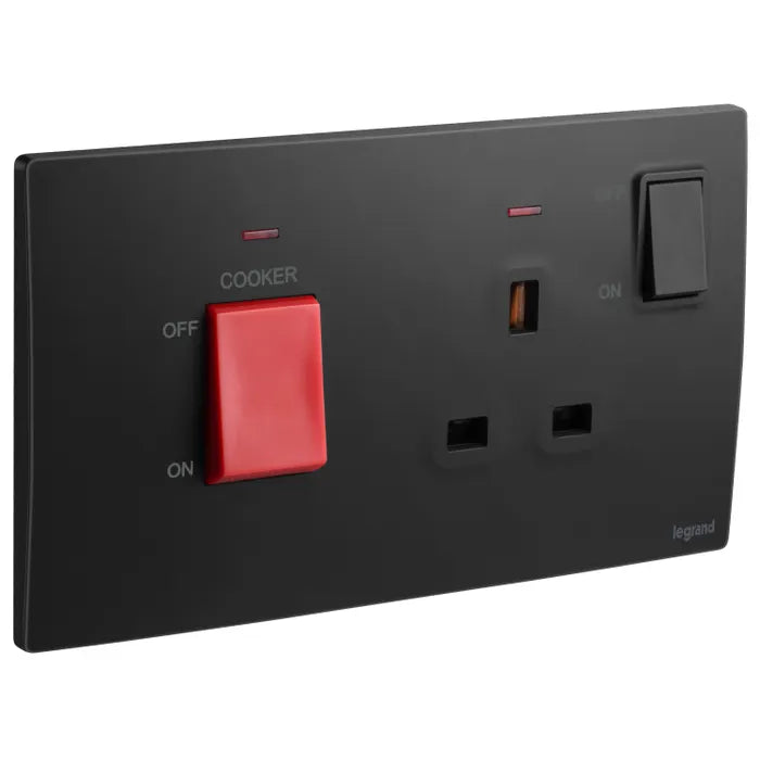 Legrand Mallia Senses Cooker Unit - 45A DP Switch + 13A Socket