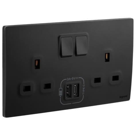 Legrand Mallia Senses Socket 13A with USB Type-A + Type-C 2 Gang