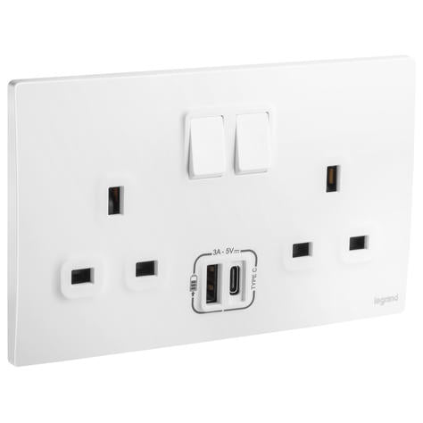 Legrand Mallia Senses Socket 13A with USB Type-A + Type-C 2 Gang