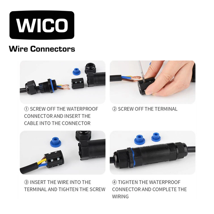 WICO 3-Pin T-Type Waterproof Wire Connector – IP68, 0.5–2.5mm²