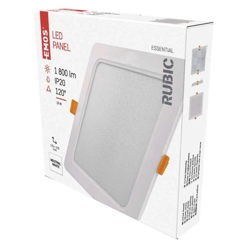 Legrand Emos White Led Panel Rubic Recessed 18W IP20 - Natural White (4000K)