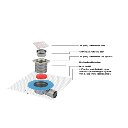 Sukar Line-10 Adjustable Drain Set 10x10cm Ø50mm - Plastic Frame (Side Outlet - Line Grate)
