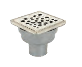Sukar Standard Drain 10x10cm Ø50mm - Stainless Steel Frame (Bottom Outlet - Pebble Grate)