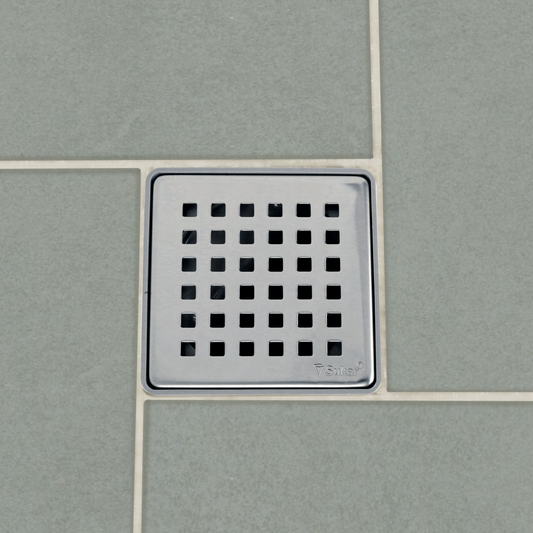 Sukar Standard Drain 10x10cm Ø50mm - Stainless Steel Frame (Bottom Outlet - Square Grate)