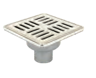 Sukar Standard Drain 15x15cm Ø50mm - Stainless Steel Frame (Bottom Outlet - Line Grate)