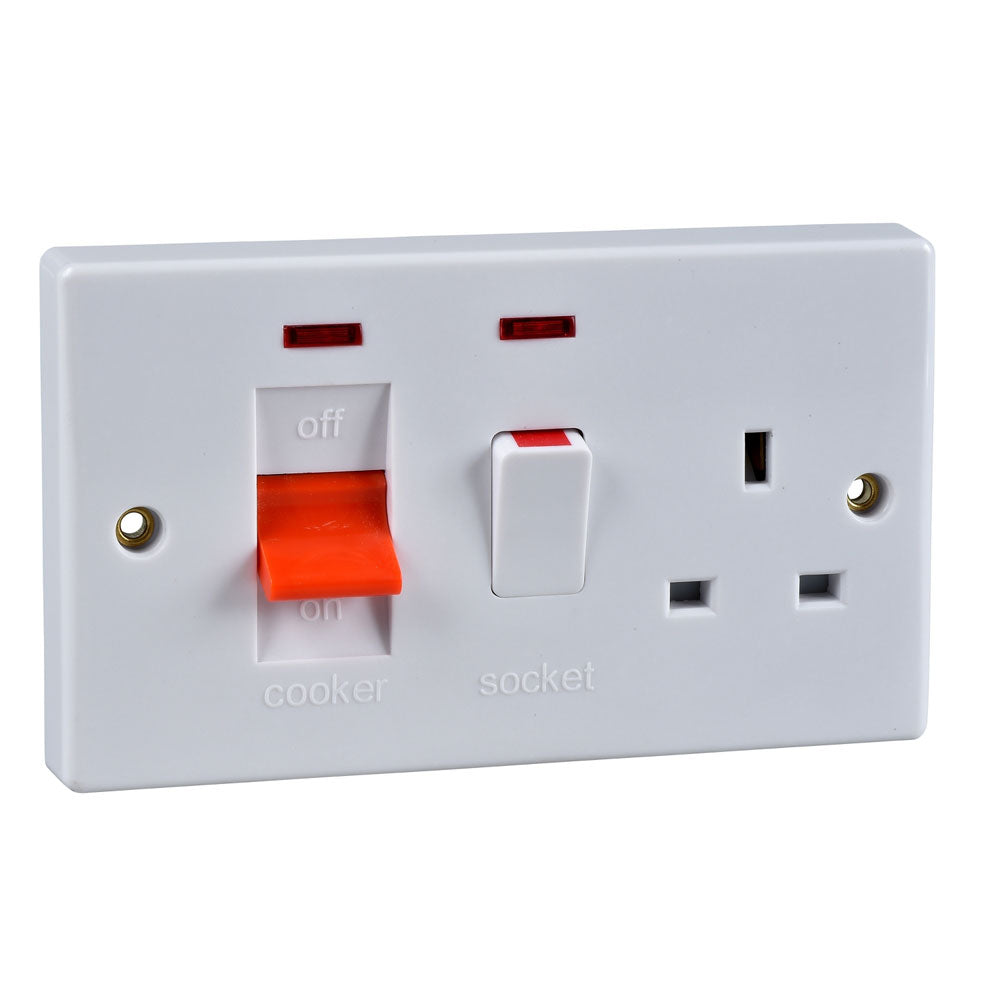 Schneider Slimline 45A Cooker Unit & Switched Socket 13A + Neon
