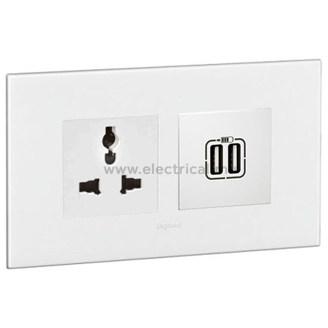 Legrand Arteor Multistandard Socket & Double USB Socket (with support frame and plate)