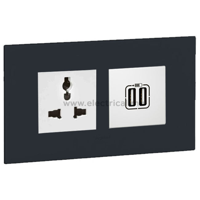 Legrand Arteor Multistandard Socket & Double USB Socket (with support frame and plate)