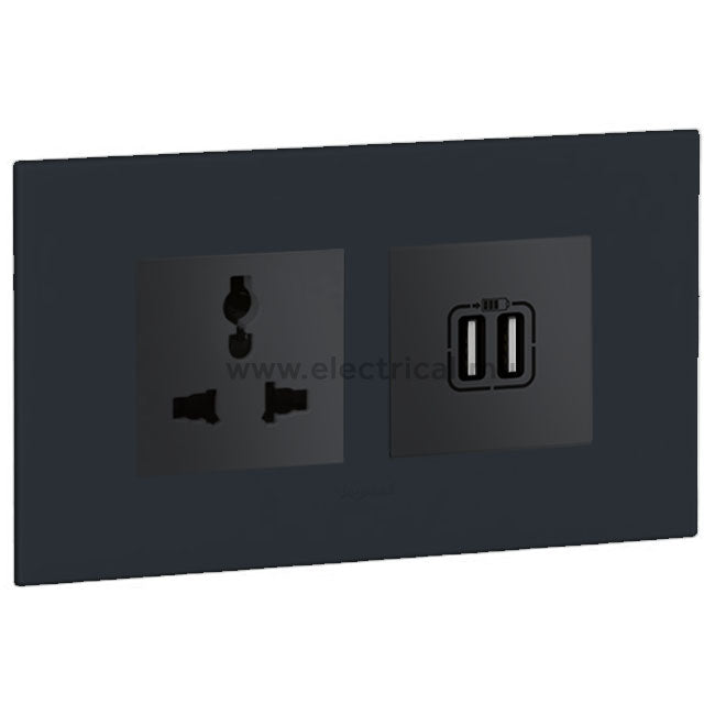 Legrand Arteor Multistandard Socket & Double USB Socket (with support frame and plate)