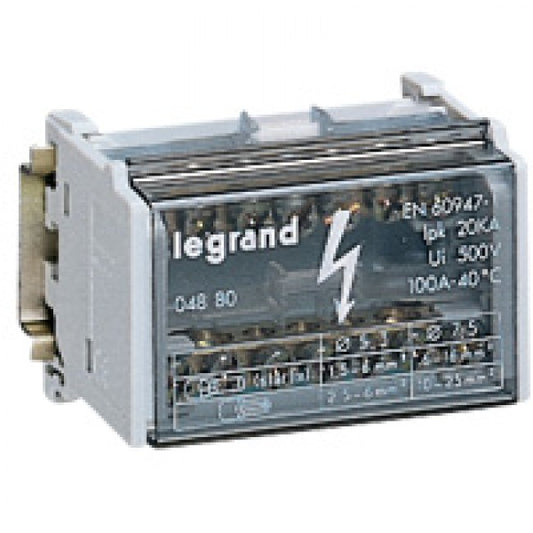 Legrand Monobloc modular distribution block - 2P - 100 A - 7 connections (4mod 2x25mm 5x2.5mm)