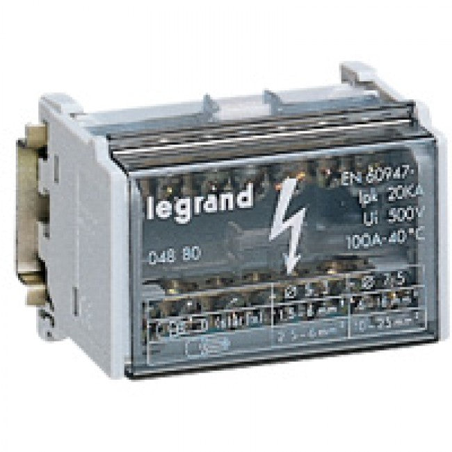Legrand Monobloc modular distribution block - 2P - 100 A - 7 connections (4mod 2x25mm 5x2.5mm)