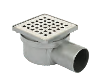Sukar Standard Drain 10x10cm Ø50mm - Plastic Frame (Side Outlet - Square Grate)