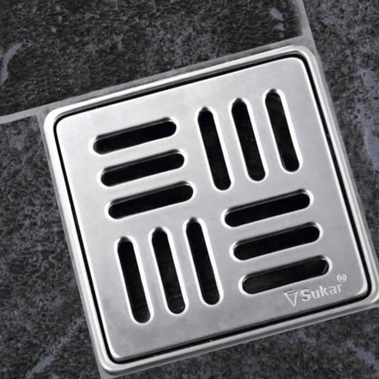 Sukar Standard Drain 15x15cm Ø50mm - Stainless Steel Frame (Bottom Outlet - Line Grate)