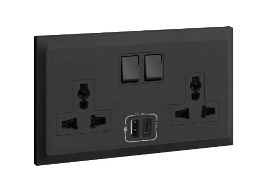 Belanko S - 2 gang switched multistandard Socket inboard + USB (new) TYPE A+C - Anthracite