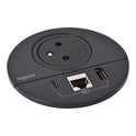 Legrand Incara Black Ø80mm Surface Socket with USB Type-A+C Charger - 2m