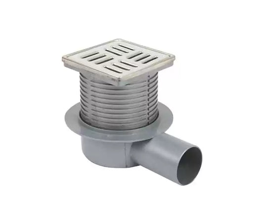 Sukar Line-15 Adjustable Drain Set 10x10cm Ø50mm - Stainless Steel Frame (Side Outlet - Line Grate)
