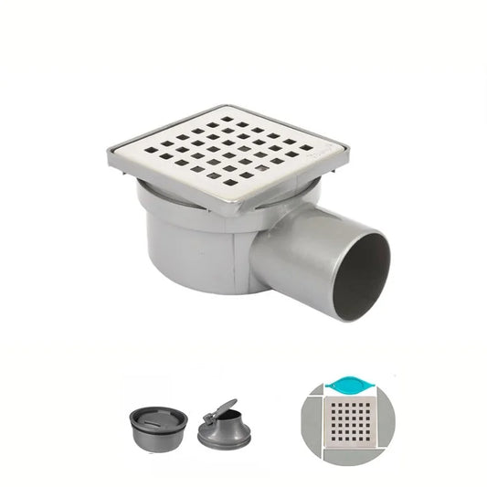 Sukar Standard Drain 10x10cm Ø50mm - Plastic Frame (Side Outlet - Square Grate)
