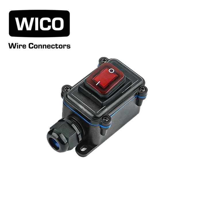 WICO Button Switch Waterproof Box – IP65, Single Cable Hole