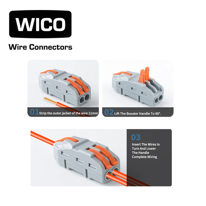 WICO 3-Pin Compact Splicing Wire Lever Connector – 0.08–2.5mm²