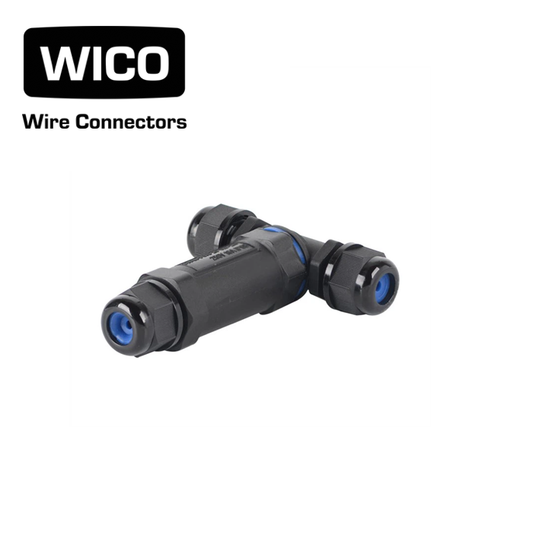 WICO 3-Pin T-Type Waterproof Wire Connector – IP68, 0.5–2.5mm²