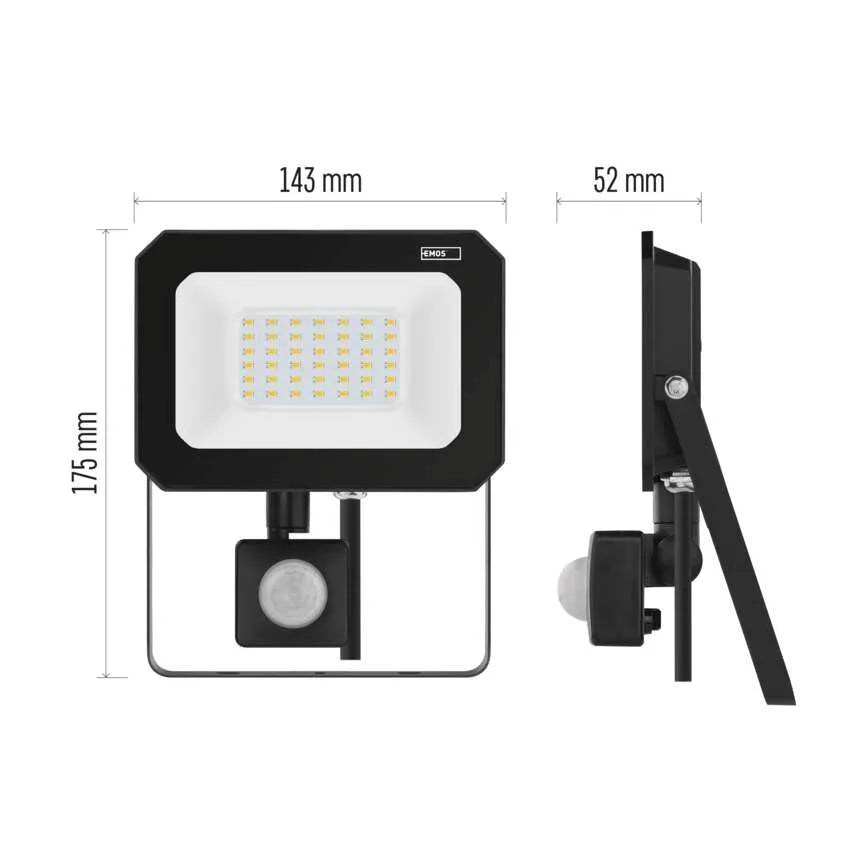Legrand Emos Led Floodlight Simpo 30W IP44 PIR - Natural White (4000K)