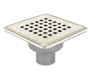 Sukar Standard Drain 15x15cm Ø50mm - Stainless Steel Frame (Bottom Outlet - Square Grate)