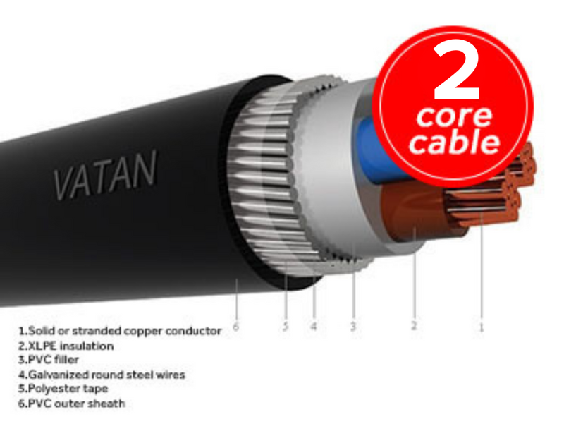 Vatan Kablo Armoured Cable - 2 core x 10mm (per metre)