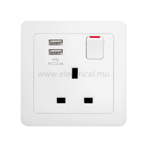 Hager Inspire Single Switched Socket + 2 USB Charger White