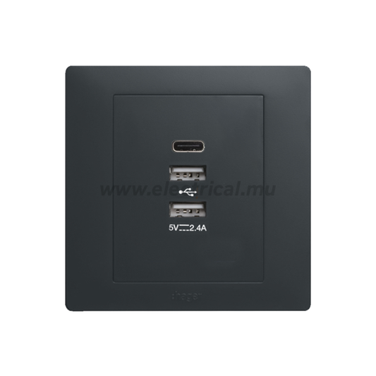 Hager Muse 3USB Socket (2 x USB + 1 x USB C) - Knight black