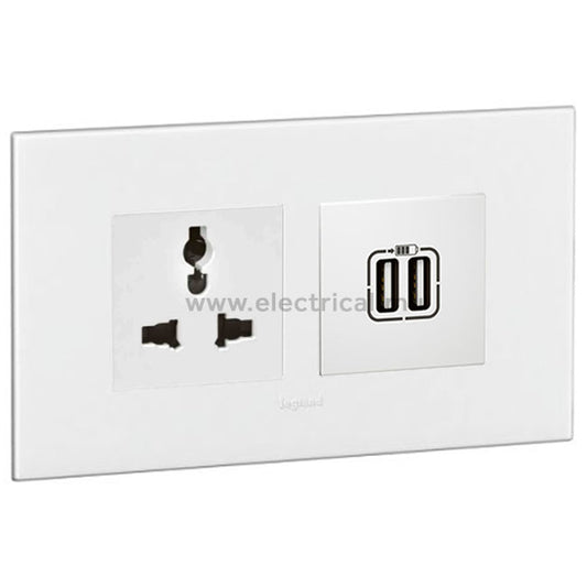 Legrand Arteor Multistandard Socket & Double USB Socket (with support frame and plate)