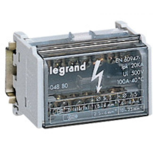 Legrand Monobloc modular distribution block - 2P - 100 A - 7 connections