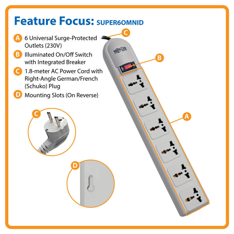 Tripp Lite 230V 6-Universal Outlet Surge Protector